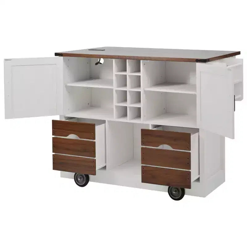 54 Farmhouse Rolling Kitchen Cart with Drop Leaf, Mobile Kitchen Storage Island with Large Wheels for Kitchen or Dining Room-Panipeachy