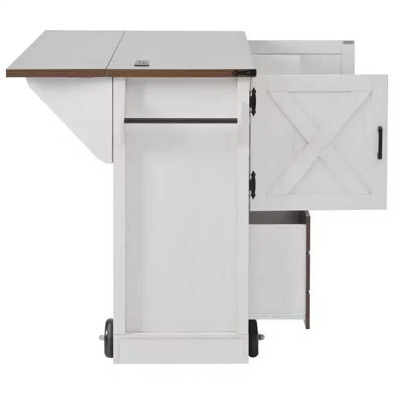 54 Farmhouse Rolling Kitchen Cart with Drop Leaf, Mobile Kitchen Storage Island with Large Wheels for Kitchen or Dining Room-Panipeachy