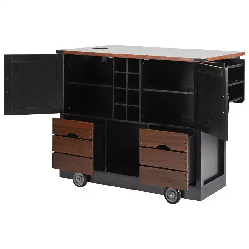54 Farmhouse Rolling Kitchen Cart with Drop Leaf, Mobile Kitchen Storage Island with Large Wheels for Kitchen or Dining Room-Panipeachy