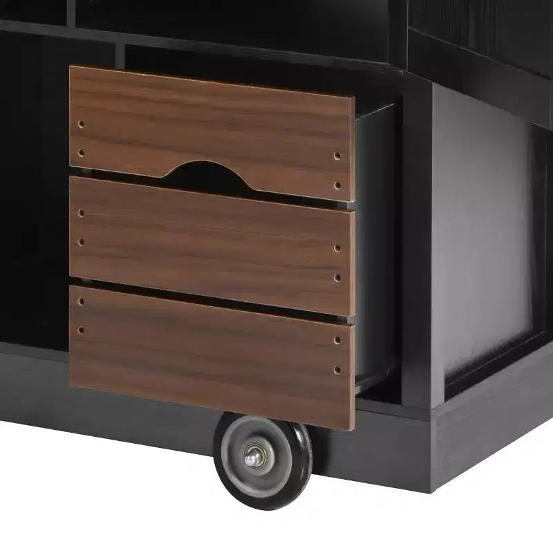 54 Farmhouse Rolling Kitchen Cart with Drop Leaf, Mobile Kitchen Storage Island with Large Wheels for Kitchen or Dining Room-Panipeachy