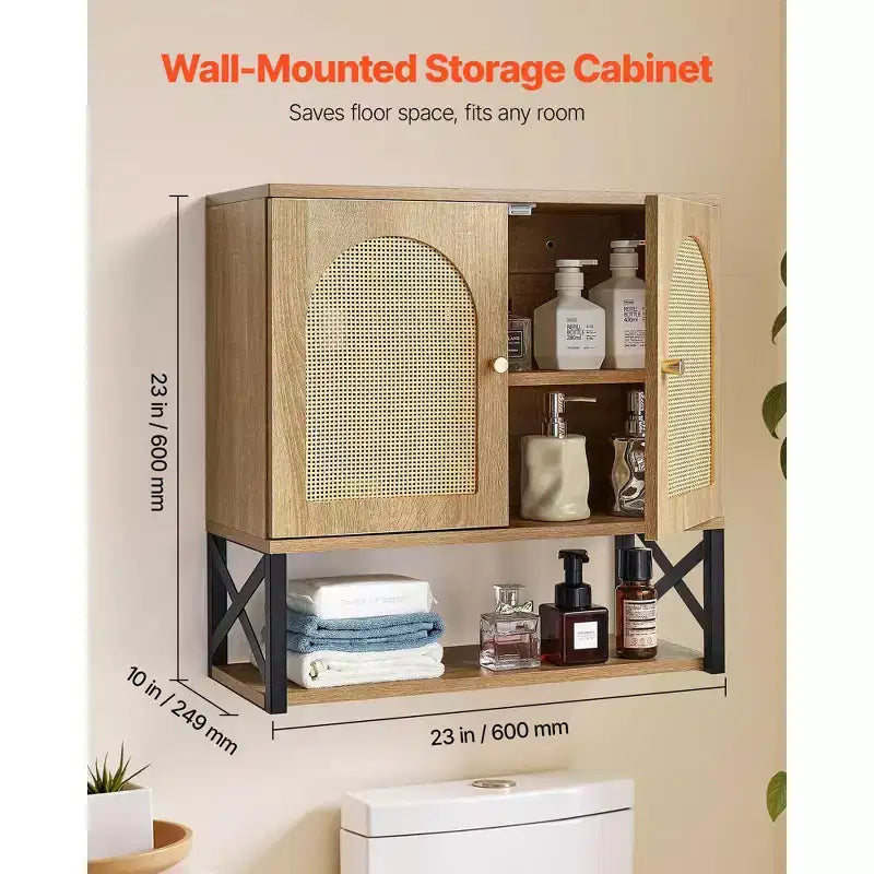 Wall Mounted Bathroom Storage Cabinet with 2 Doors Adjustable Shelf and Open Compartment White