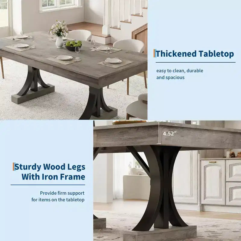 71-Inch Dining Table for 6-8 People,Wooden Kitchen Table with 2 Drawers,Rectangular Farmhouse Dinner Table with Double Pedestal