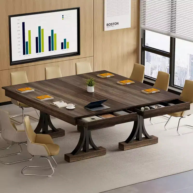 71-Inch Dining Table for 6-8 People,Wooden Kitchen Table with 2 Drawers,Rectangular Farmhouse Dinner Table with Double Pedestal