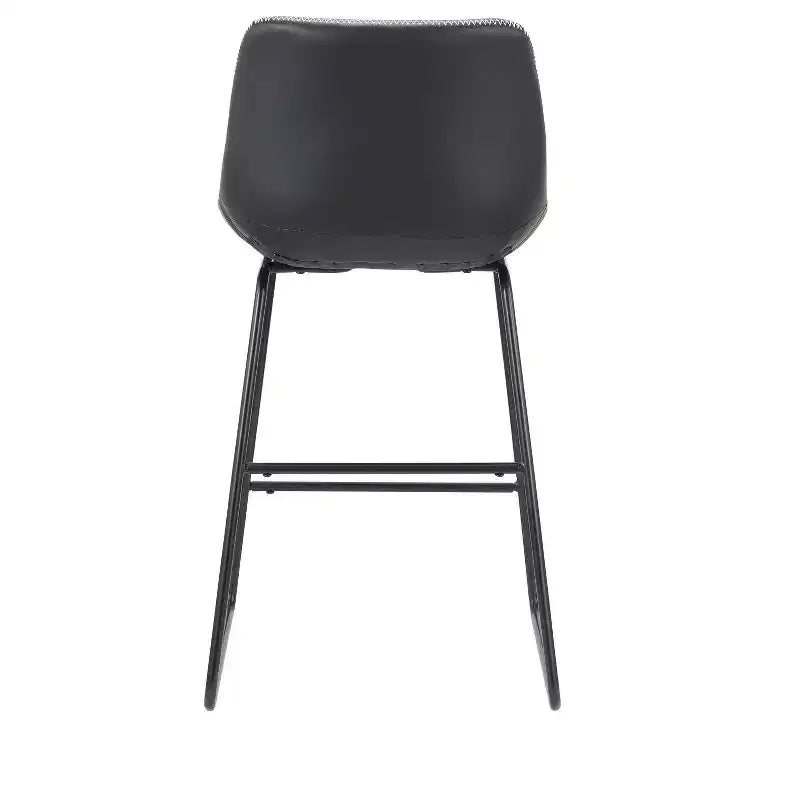 HomeRoots Set of Two Black Faux Leather and Metal Low Back Counter Height Bar Chairs