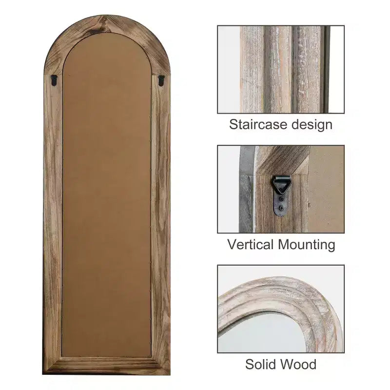 64x21 Arched Full Length Mirror Rustic Floor Mirror with Weathered White Solid Wood Frame Farmhouse Wall-Mounted Mirror for Bedroom Living Room