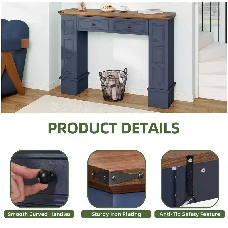 47.2'' Farmhouse Console Table with Storage, Narrow Sofa Table Behind Couch, Accent Entrance Console Furniture for Foyer, Entryway, Hallway