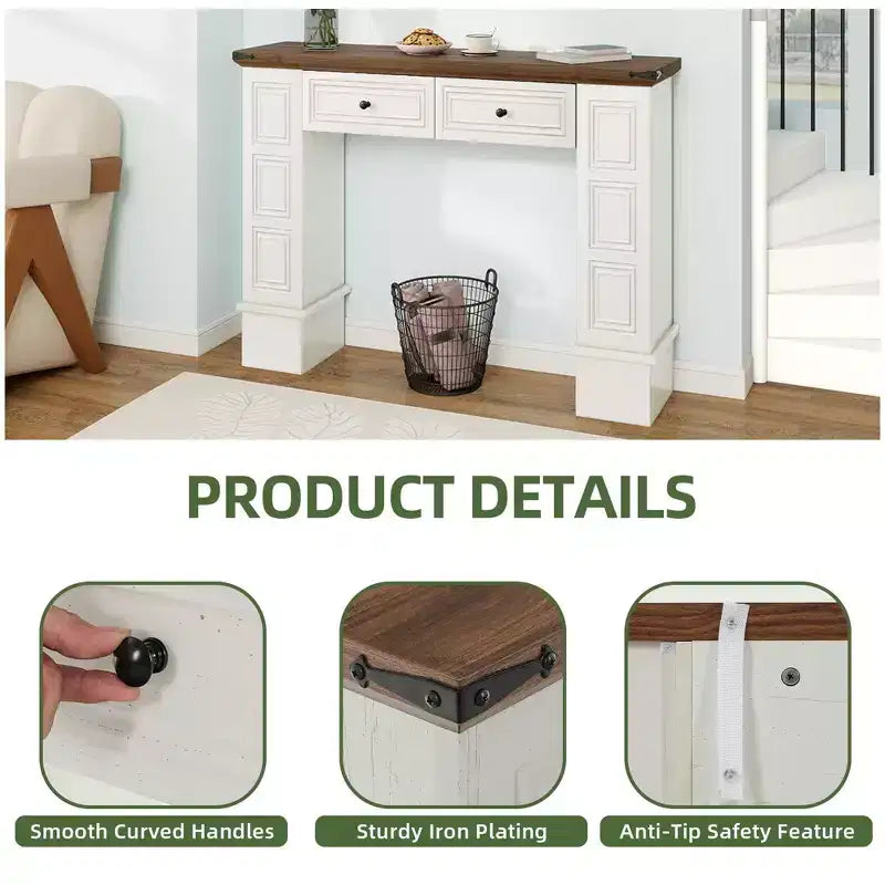 47.2'' Farmhouse Console Table with Storage, Narrow Sofa Table Behind Couch, Accent Entrance Console Furniture for Foyer, Entryway, Hallway