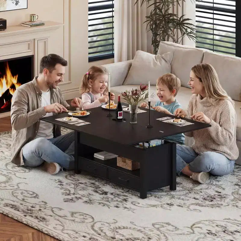 40 Lift-Top Coffee Table Multi-Function Convertible Design with Drawers & Hidden CompartmentTransforms to Dining Table for Living Room