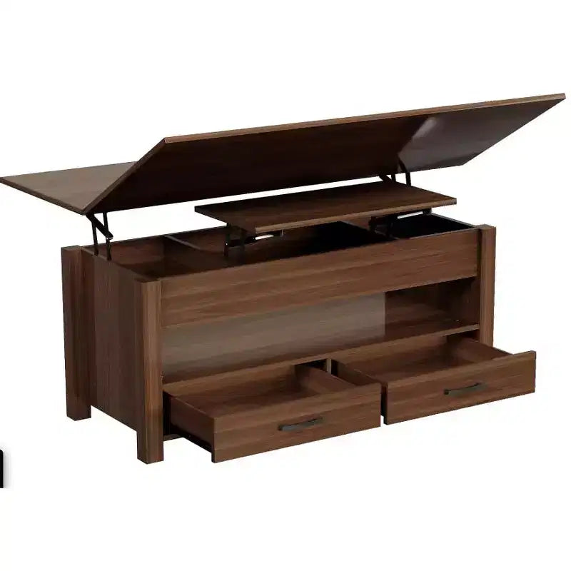 40 Lift-Top Coffee Table Multi-Function Convertible Design with Drawers & Hidden CompartmentTransforms to Dining Table for Living Room