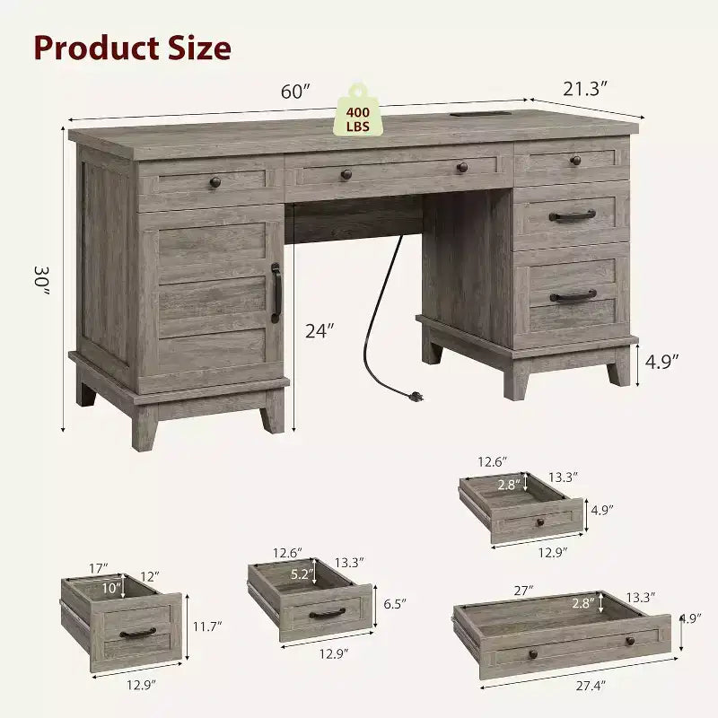Extra-Large Two-Person Desk with Charging Station, Adjustable Storage & File Drawers for Shared Home Office and Study