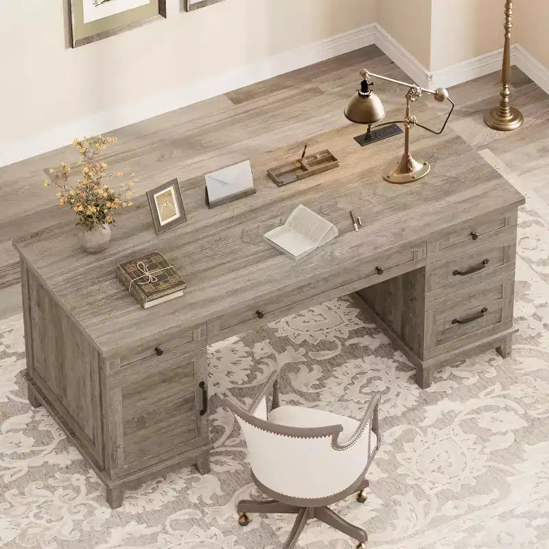 Extra-Large Two-Person Desk with Charging Station, Adjustable Storage & File Drawers for Shared Home Office and Study