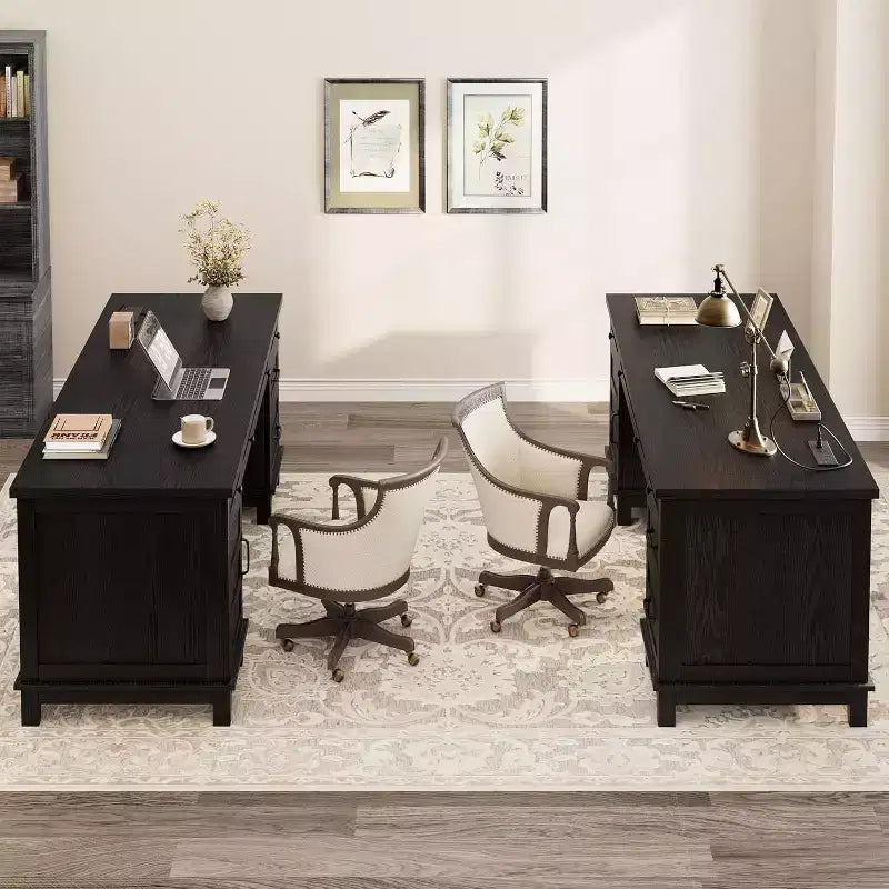 Extra-Large Two-Person Desk with Charging Station, Adjustable Storage & File Drawers for Shared Home Office and Study
