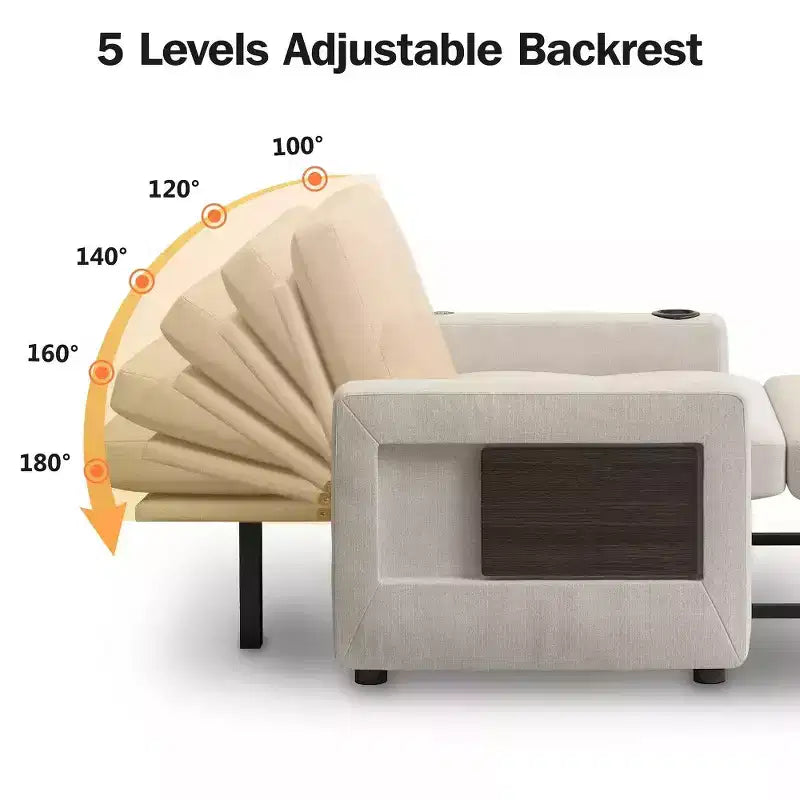 Dyonery 3-in-1 Sleeper Sofa Chair Bed, 42.5 Wide Convertible Pull-Out Sofa with Adjustable Backrest, USB Charging Ports, Side Table & Cup Holder
