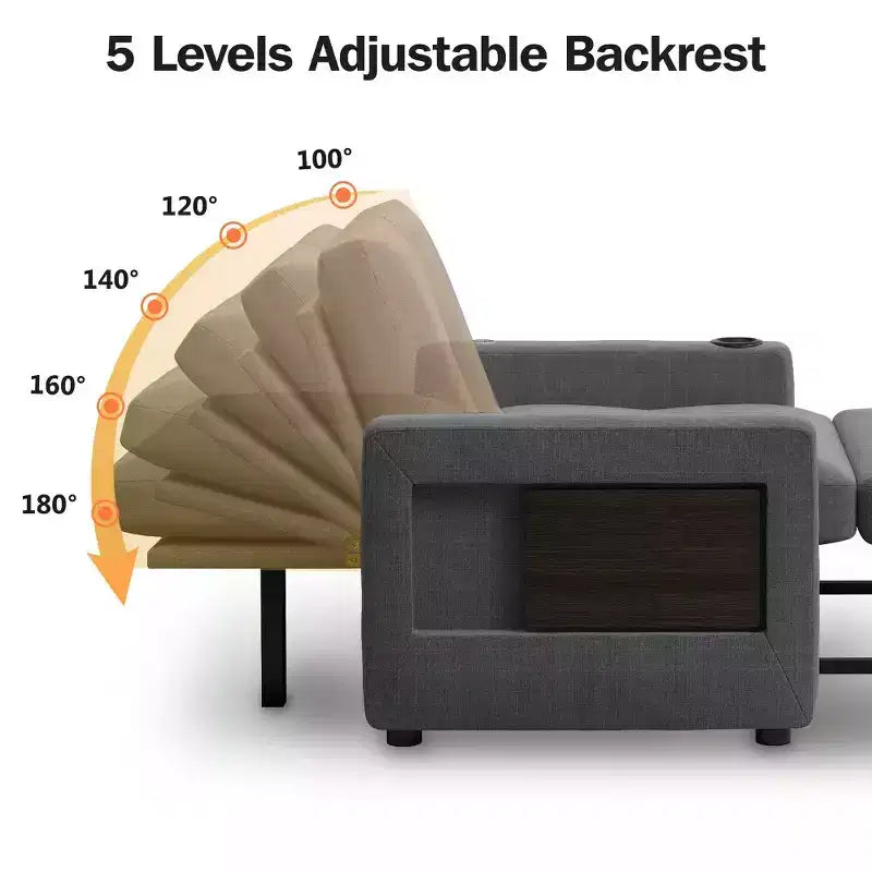 Dyonery 3-in-1 Sleeper Sofa Chair Bed, 42.5 Wide Convertible Pull-Out Sofa with Adjustable Backrest, USB Charging Ports, Side Table & Cup Holder