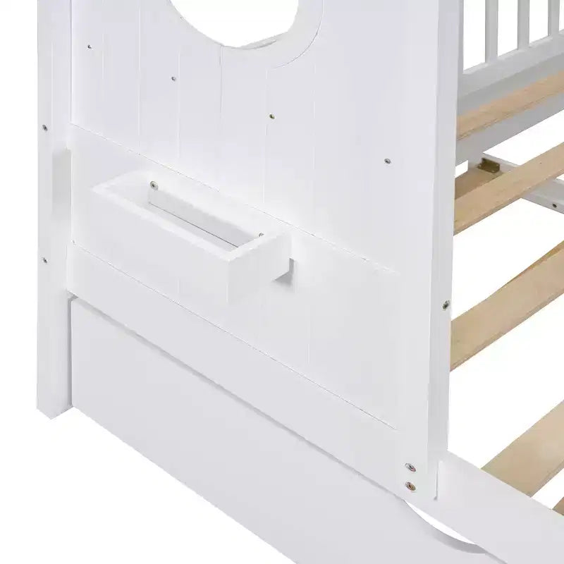 MAYEERTY Twin Size House Bed with Trundle Modern Design for Kids with Storage Shelf for Bedroom White