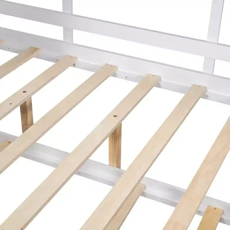 MAYEERTY Twin Size House Bed with Trundle Modern Design for Kids with Storage Shelf for Bedroom White