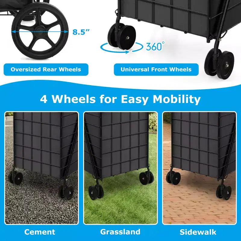 Gymax Collapsible Utility Shopping Cart with Dual Baskets and Water-Resistant Liner