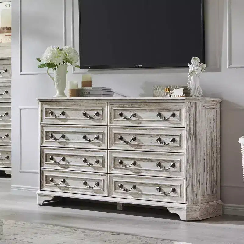 BALHAM TRADE-54 Wide Farmhouse 8 Drawers Wood Rustic Dresser with Natural Texture Vintage Design