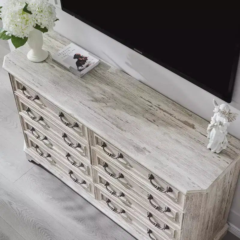 BALHAM TRADE-54 Wide Farmhouse 8 Drawers Wood Rustic Dresser with Natural Texture Vintage Design