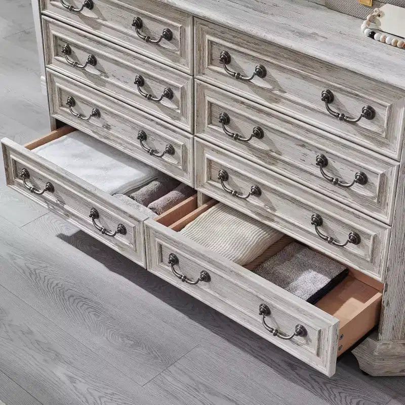 BALHAM TRADE-54 Wide Farmhouse 8 Drawers Wood Rustic Dresser with Natural Texture Vintage Design