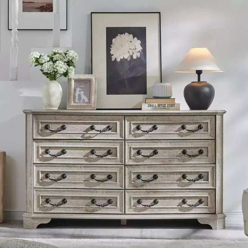 BALHAM TRADE-54 Wide Farmhouse 8 Drawers Wood Rustic Dresser with Natural Texture Vintage Design