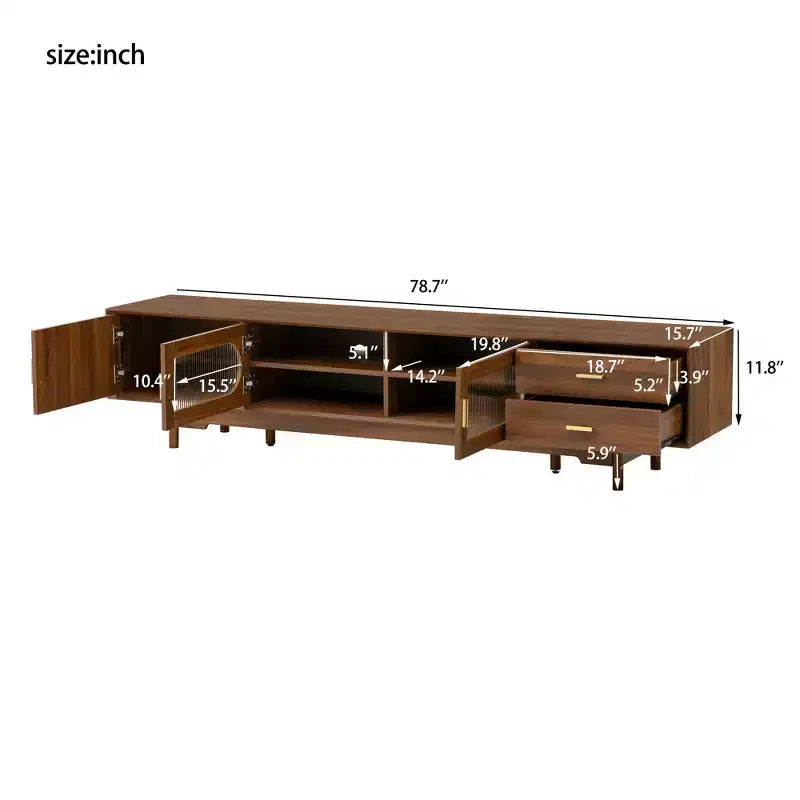 GDFStudio Petty Modern 78 TV Cabinet with Fluted Glass Doors. 2 Drawers and Shelves