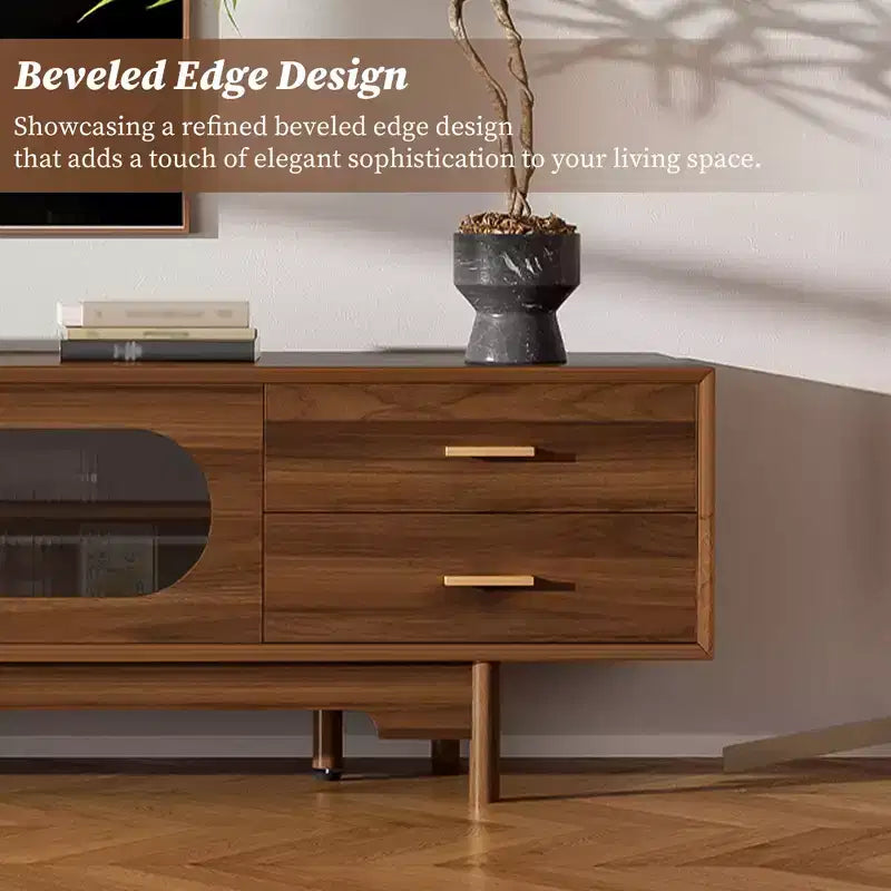 GDFStudio Petty Modern 78 TV Cabinet with Fluted Glass Doors. 2 Drawers and Shelves