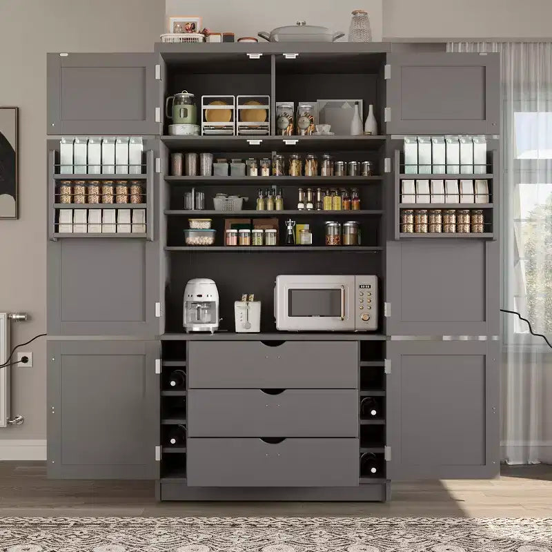Whisen 80.1'' Tall Freestanding Kitchen Pantry, Buffets, Large Storage Cabinet Cupboard