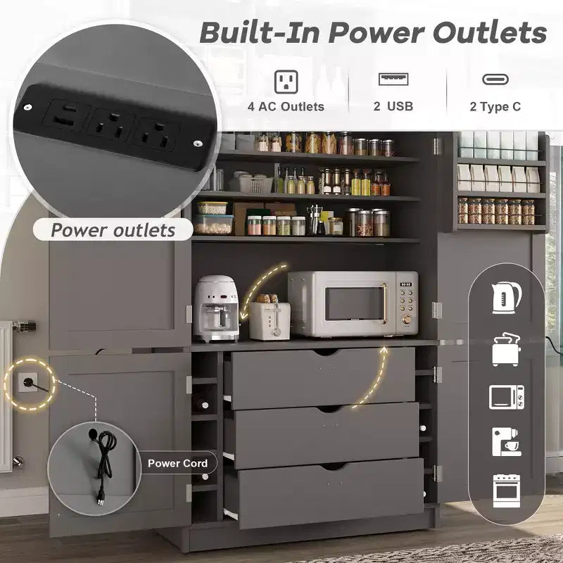 Whisen 80.1'' Tall Freestanding Kitchen Pantry, Buffets, Large Storage Cabinet Cupboard