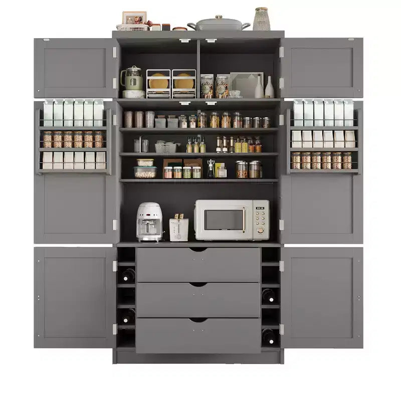Whisen 80.1'' Tall Freestanding Kitchen Pantry, Buffets, Large Storage Cabinet Cupboard