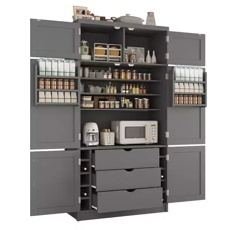 Whisen 80.1'' Tall Freestanding Kitchen Pantry, Buffets, Large Storage Cabinet Cupboard