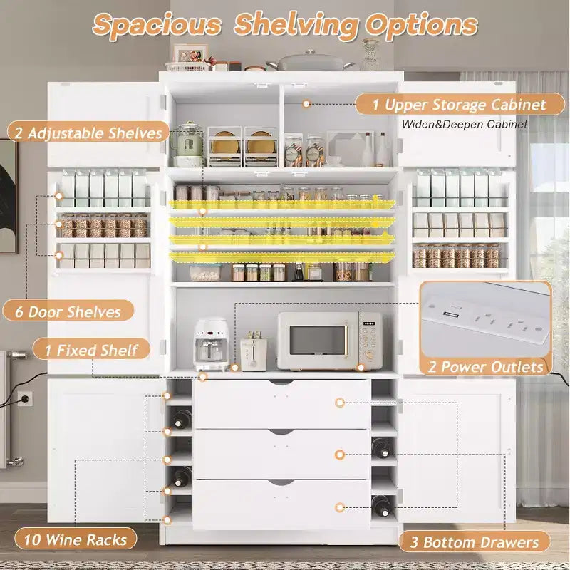 Whisen 80.1'' Tall Freestanding Kitchen Pantry, Buffets, Large Storage Cabinet Cupboard