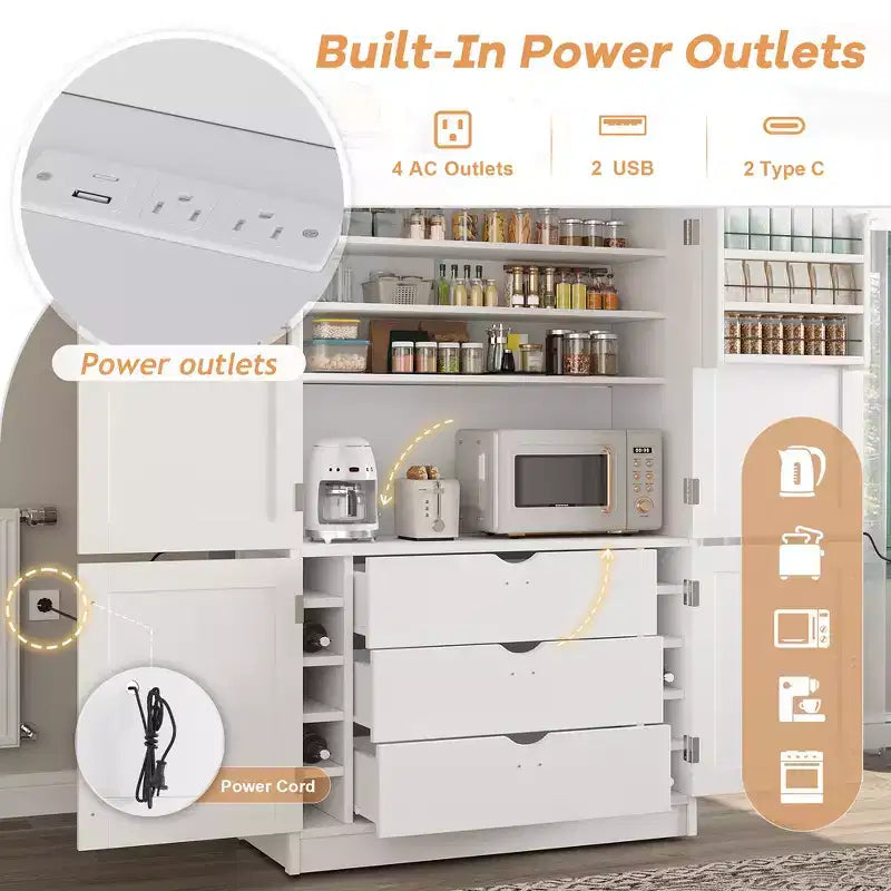 Whisen 80.1'' Tall Freestanding Kitchen Pantry, Buffets, Large Storage Cabinet Cupboard