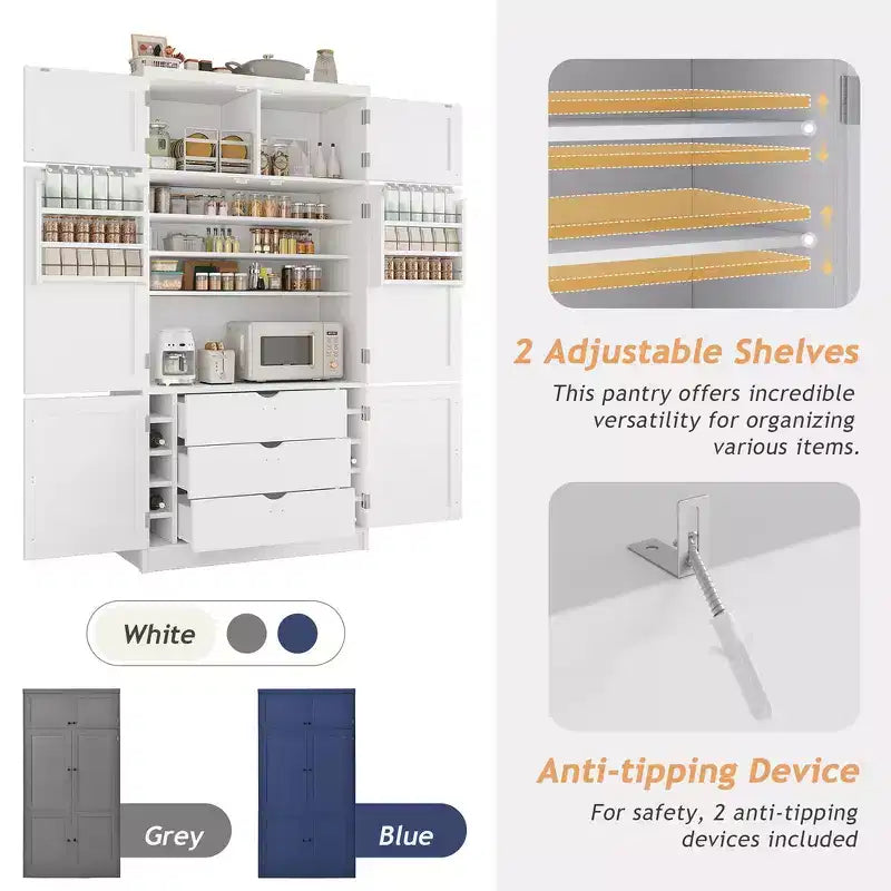 Whisen 80.1'' Tall Freestanding Kitchen Pantry, Buffets, Large Storage Cabinet Cupboard