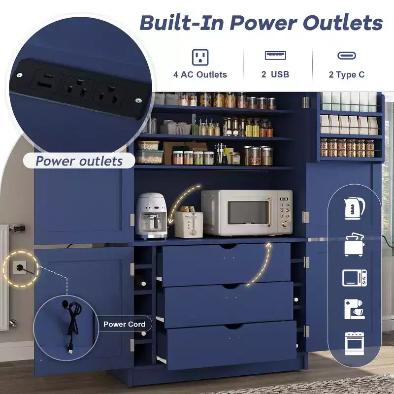 Whisen 80.1'' Tall Freestanding Kitchen Pantry, Buffets, Large Storage Cabinet Cupboard