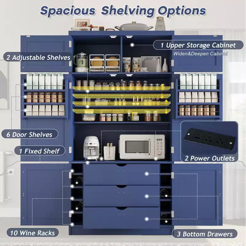 Whisen 80.1'' Tall Freestanding Kitchen Pantry, Buffets, Large Storage Cabinet Cupboard