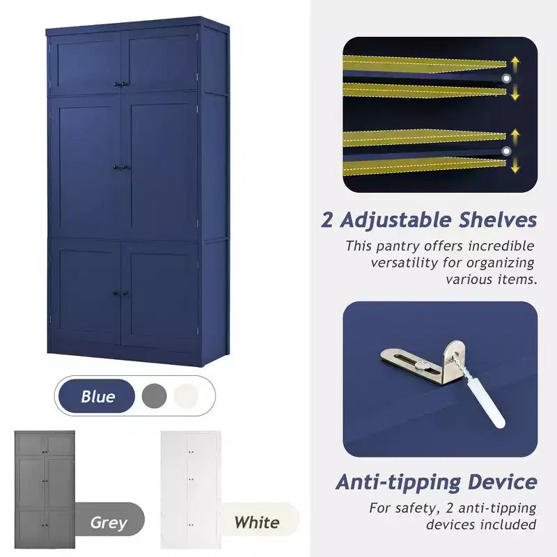 Whisen 80.1'' Tall Freestanding Kitchen Pantry, Buffets, Large Storage Cabinet Cupboard