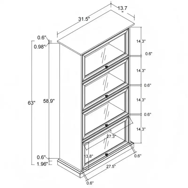 4-Tier Barrister Bookcase with Flip-Up Glass Doors, 63 Tall Display Cabinet for Collectibles, Figures - Panipeachy