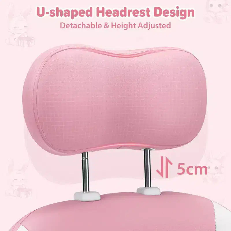 HOFFREE Kids Bunny Gaming Chair with Massage Pillow & Footrest, Adjustable & Ergonomic, Cute Kawaii Design for Ages 814