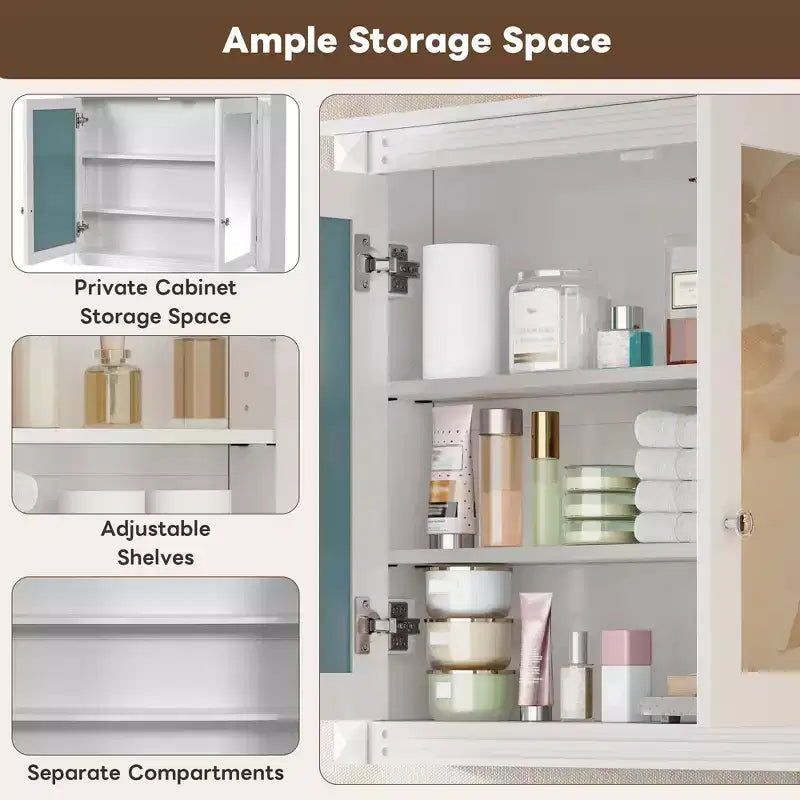 GDFStudio Peng Wall Mounted Bathroom Storage Cabinet with 2 Mirrors and Adjustable Shelves