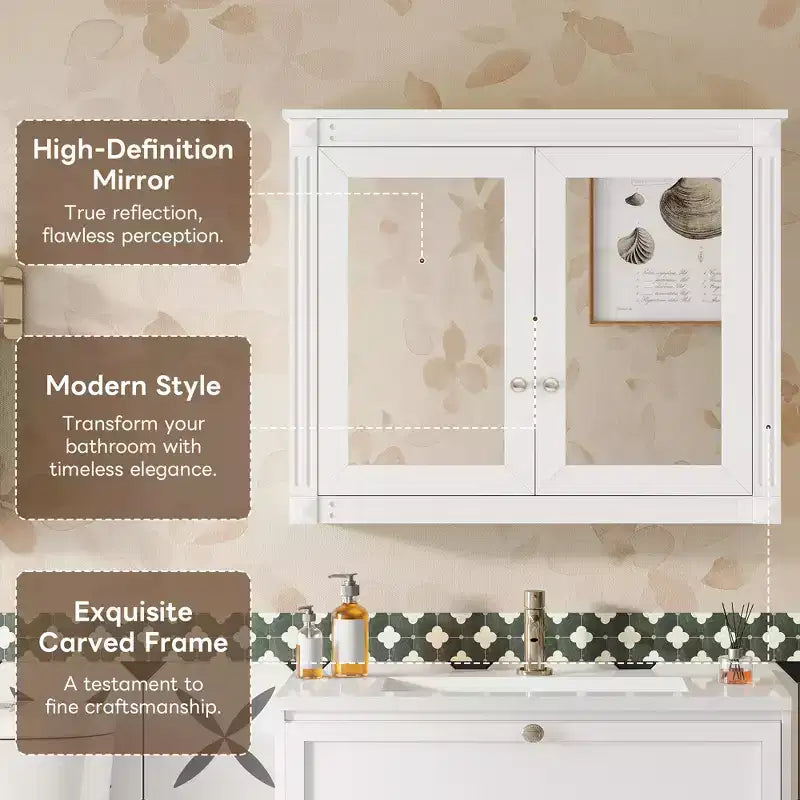 GDFStudio Peng Wall Mounted Bathroom Storage Cabinet with 2 Mirrors and Adjustable Shelves