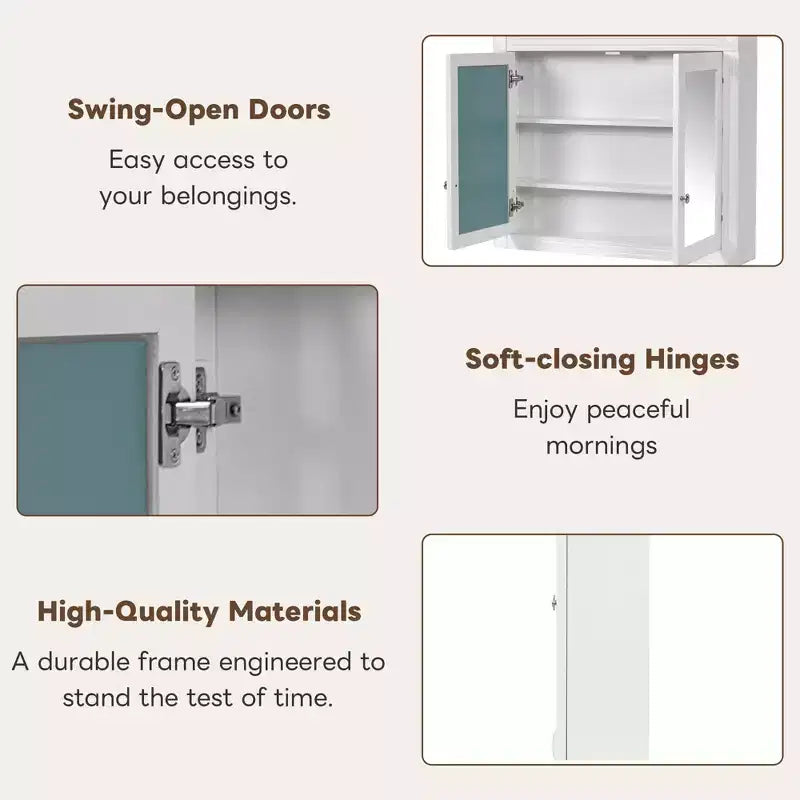 GDFStudio Peng Wall Mounted Bathroom Storage Cabinet with 2 Mirrors and Adjustable Shelves