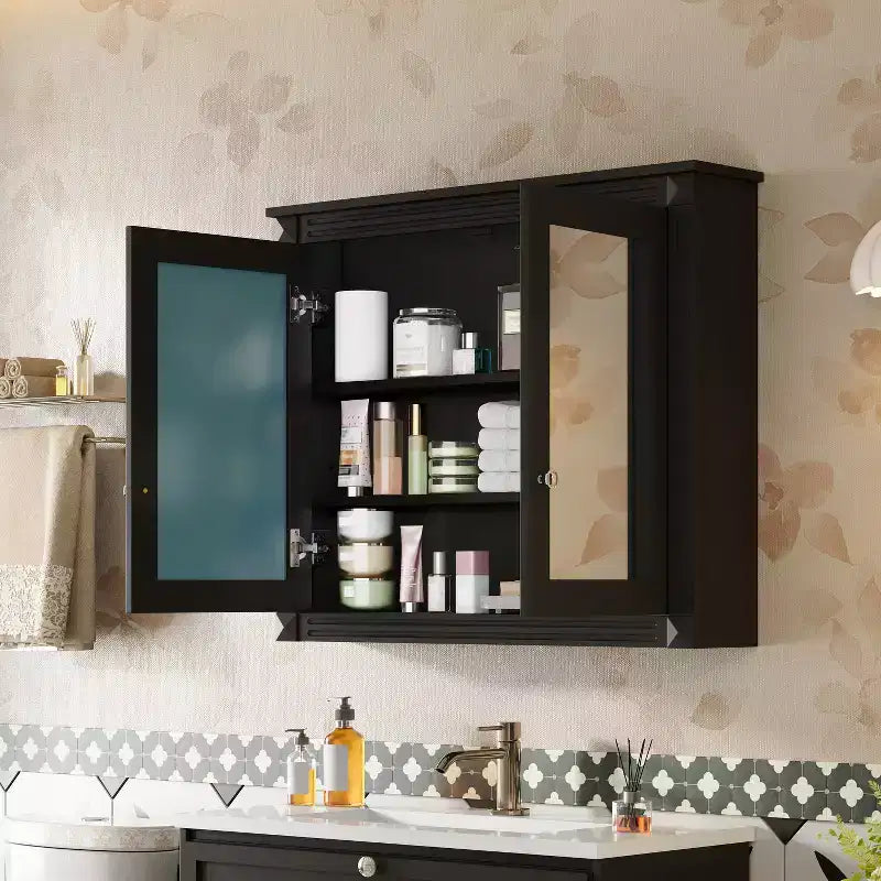 GDFStudio Peng Wall Mounted Bathroom Storage Cabinet with 2 Mirrors and Adjustable Shelves