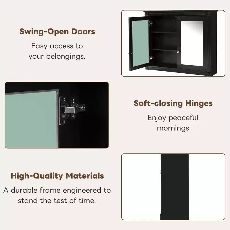 GDFStudio Peng Wall Mounted Bathroom Storage Cabinet with 2 Mirrors and Adjustable Shelves