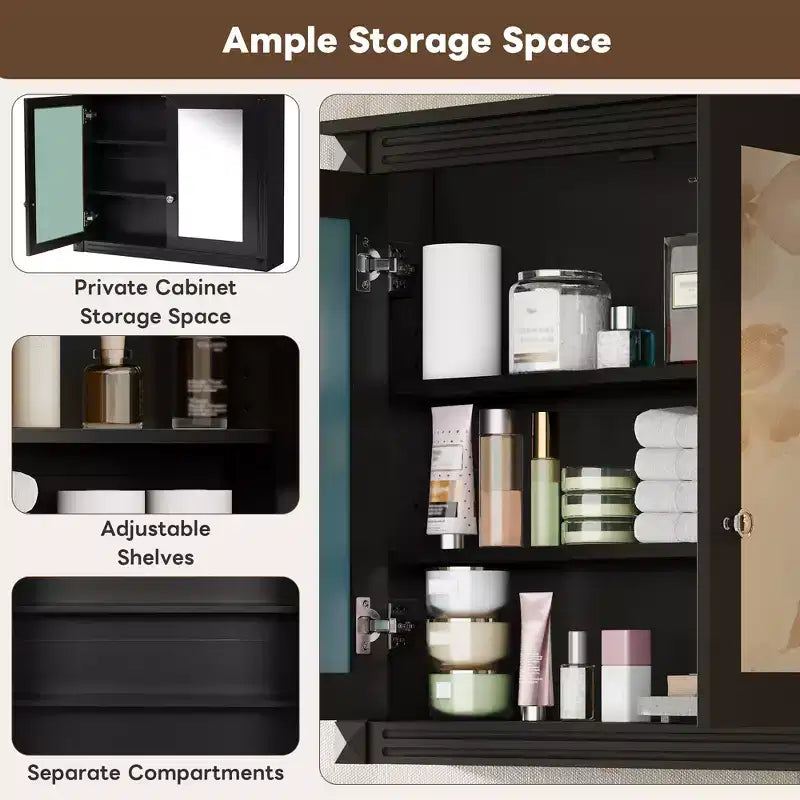 GDFStudio Peng Wall Mounted Bathroom Storage Cabinet with 2 Mirrors and Adjustable Shelves