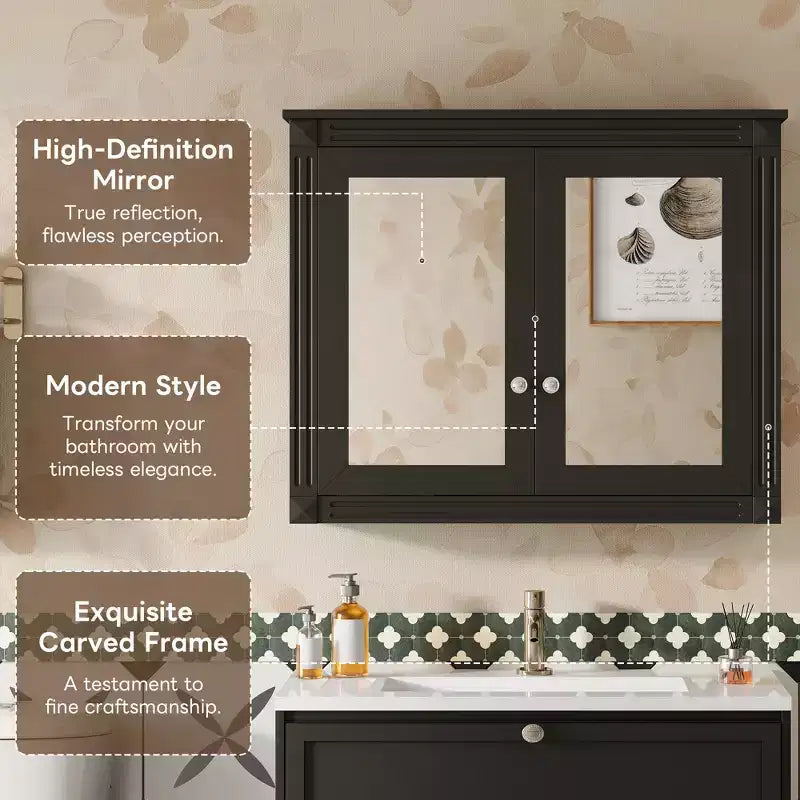 GDFStudio Peng Wall Mounted Bathroom Storage Cabinet with 2 Mirrors and Adjustable Shelves