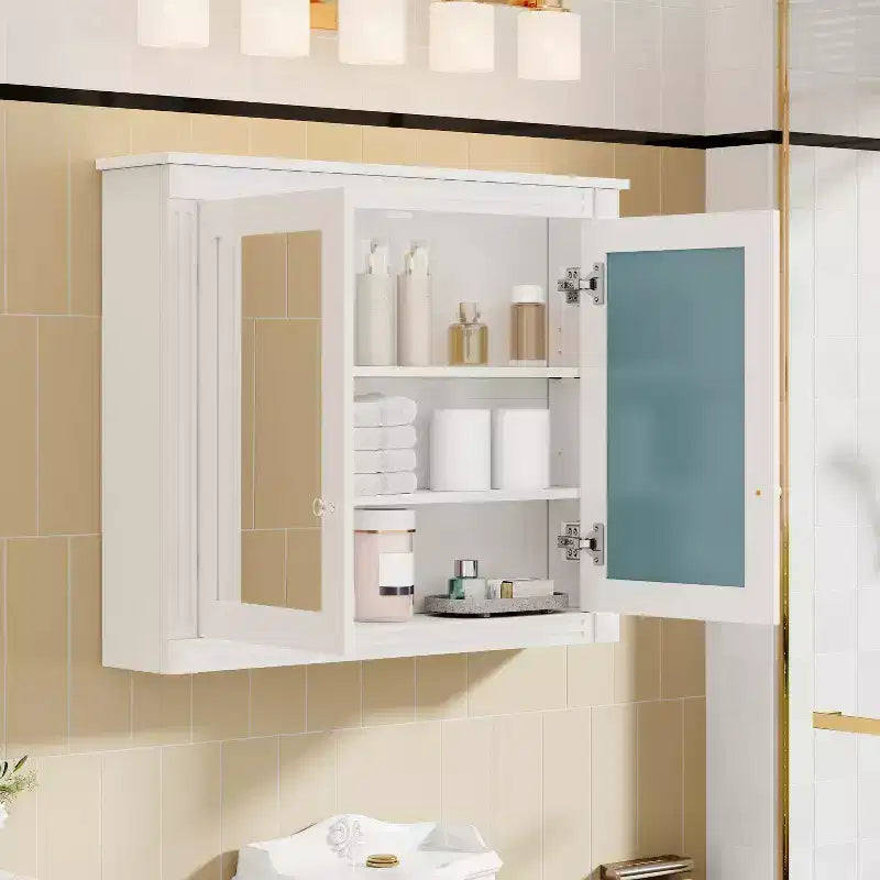 GDFStudio Peng Wall Mounted Bathroom Storage Cabinet with 2 Mirrors and Adjustable Shelves