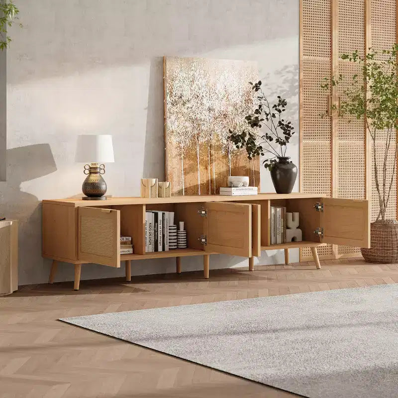 GDFStudio Primo 70 Boho TV Stand for 80 TVs, with Rattan Doors & Cable Hole