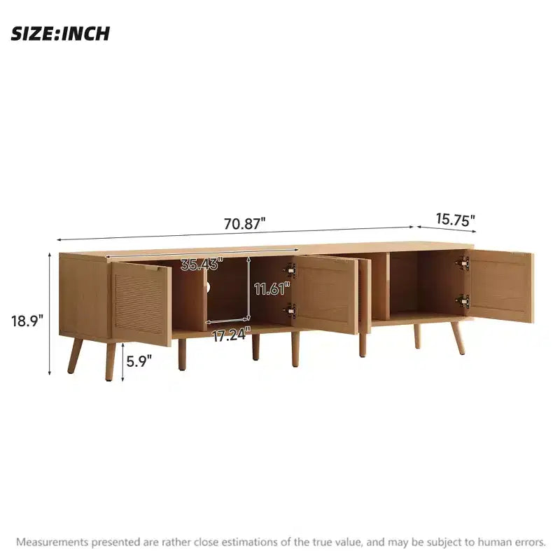 GDFStudio Primo 70 Boho TV Stand for 80 TVs, with Rattan Doors & Cable Hole