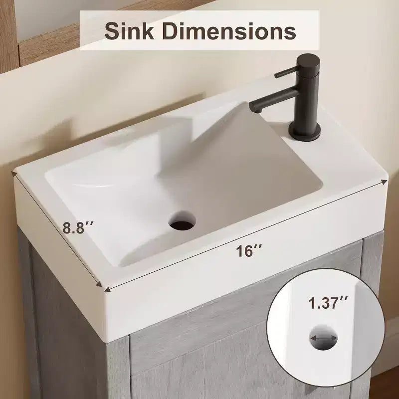 16 Bathroom Vanity with Sink & Soft-Closing Door - Compact Storage Cabinet for Powder Room Small Bath